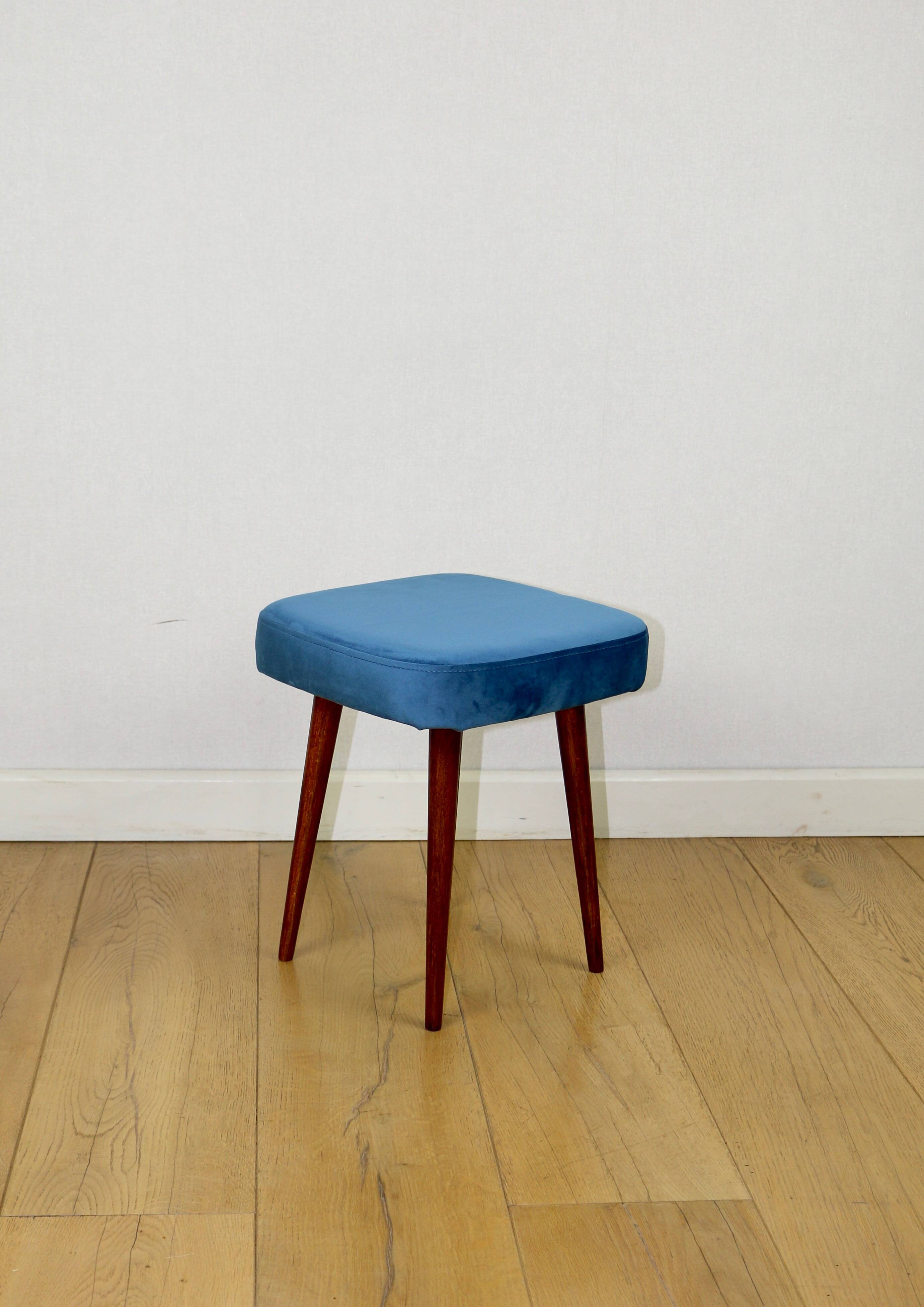 Blue square vintage stool PRL 1970s