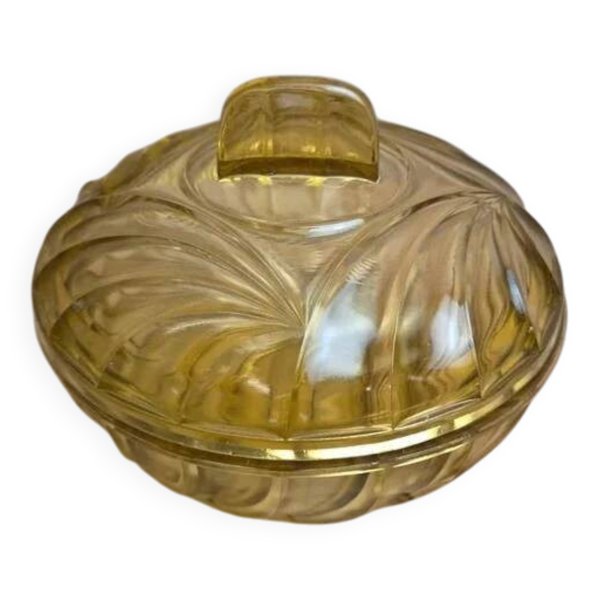 Bonbonnière vintage en verre ambré Made in France