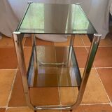 Serving trolley, side table, chrome metal and smoked glass, 1970s