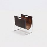 Brabantia Burgundy Saddle Leather & Chrome Magazine Rack 1970s