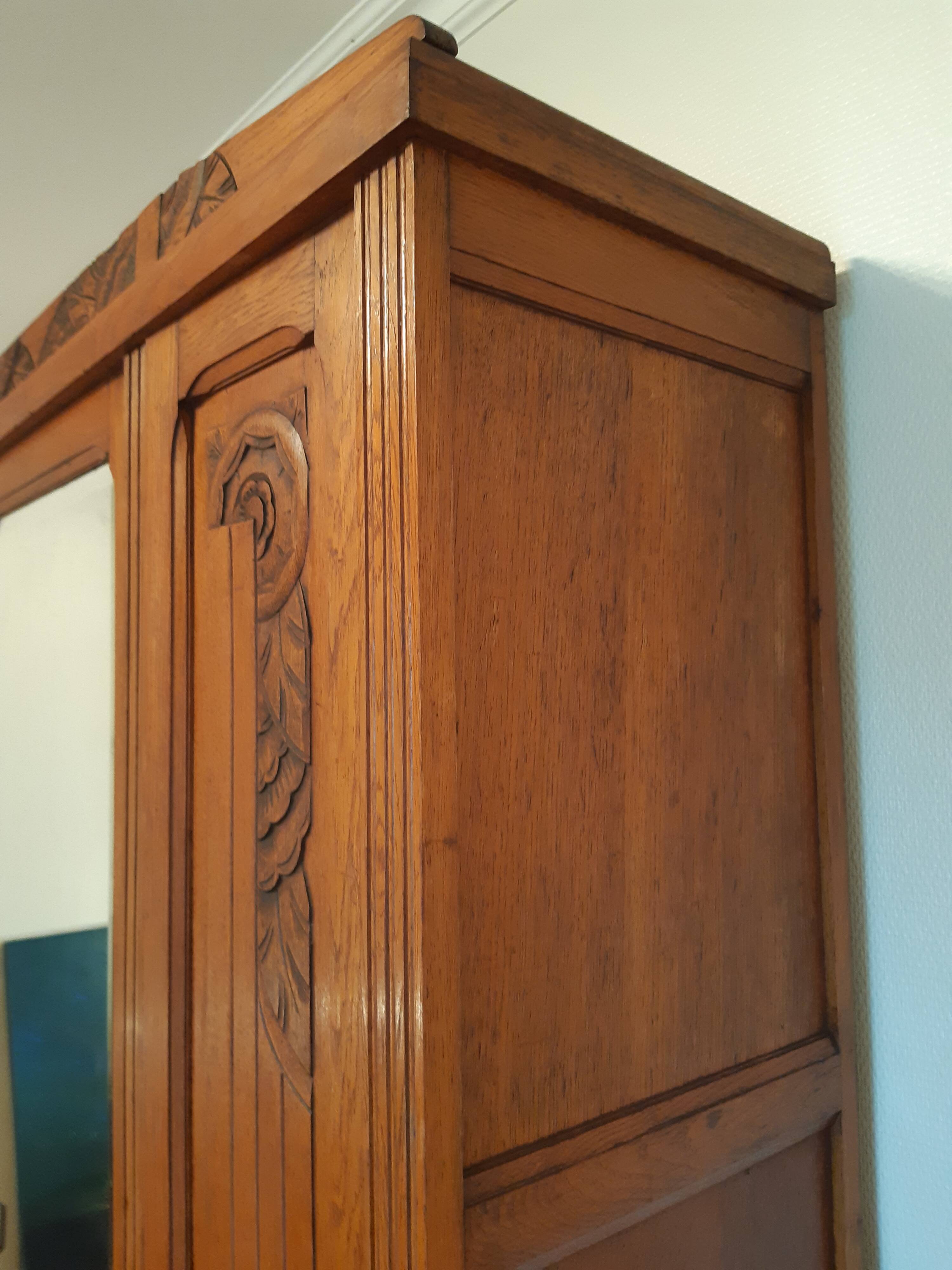 3-door Art Deco Parisian wardrobe and bevelled mirror