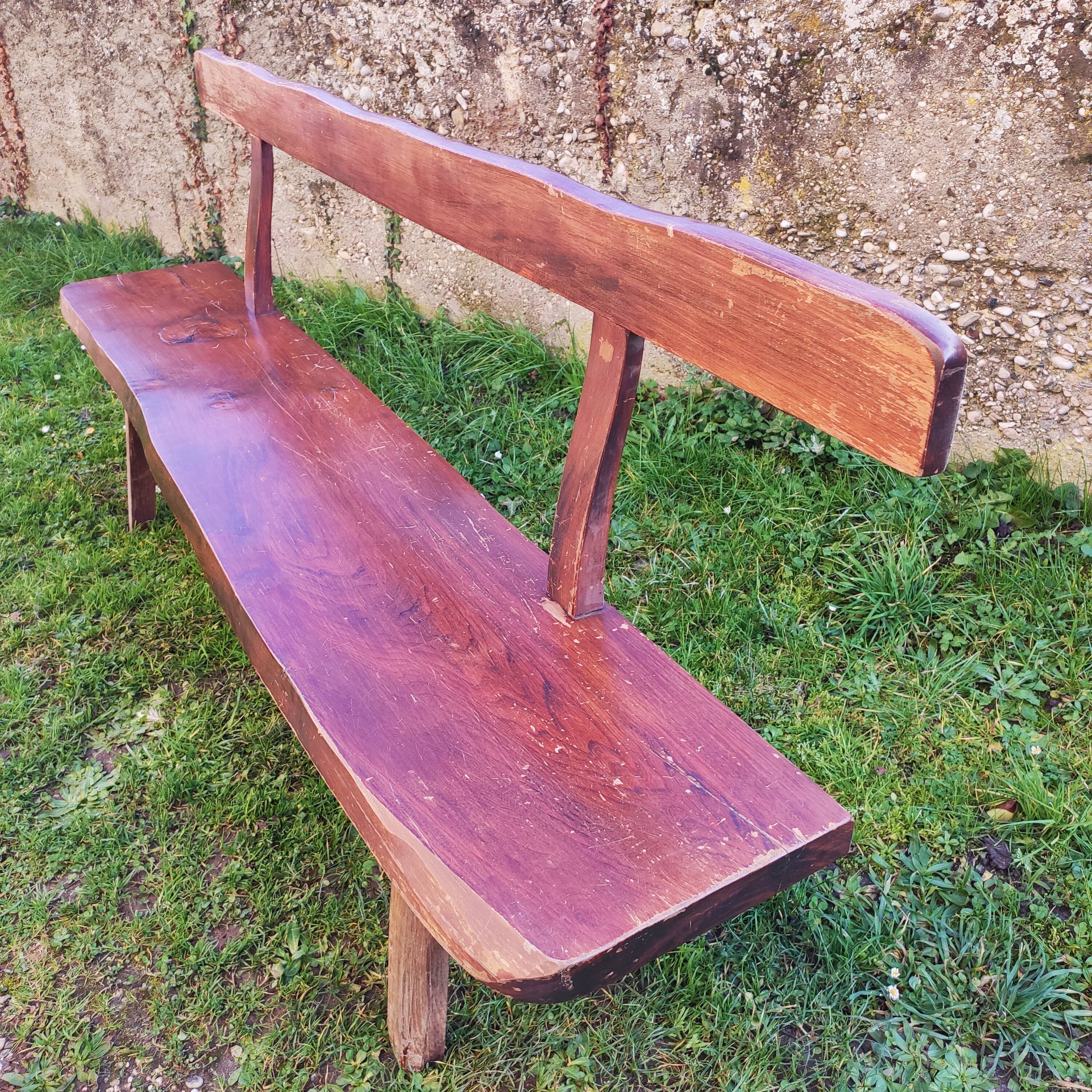 Brutalist bench solid wood 200 cm vintage French 50-60