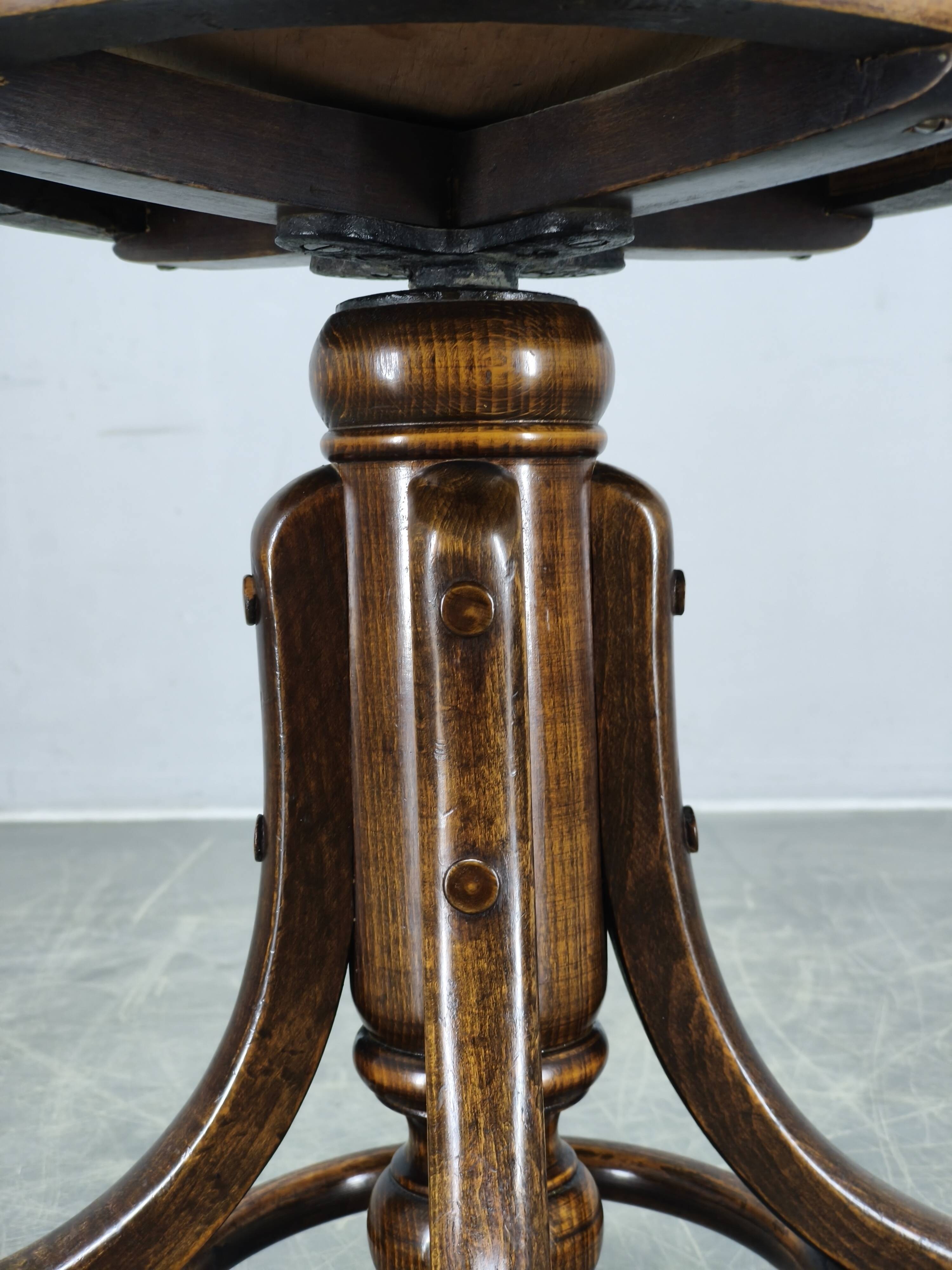 Art Deco Adjustable Piano Stool by Fischel, Czechoslovakia 1930s