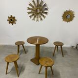 Set table and 4 wooden stools bistrot design of the 50