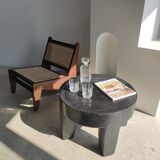 Quadripod coffee table in black monoxyl solid wood