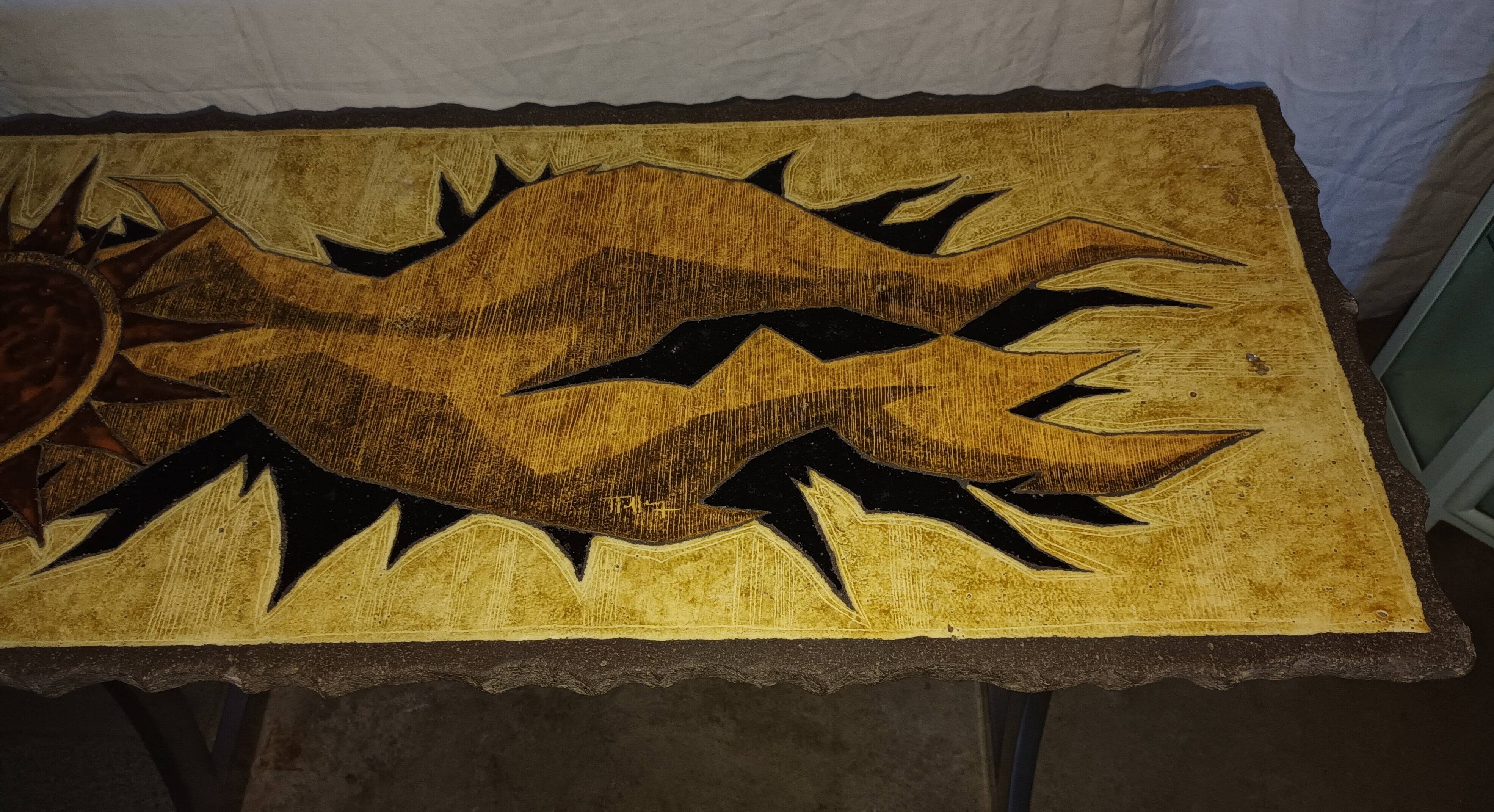 Vintage lava stone console signed Jean Jaffeux