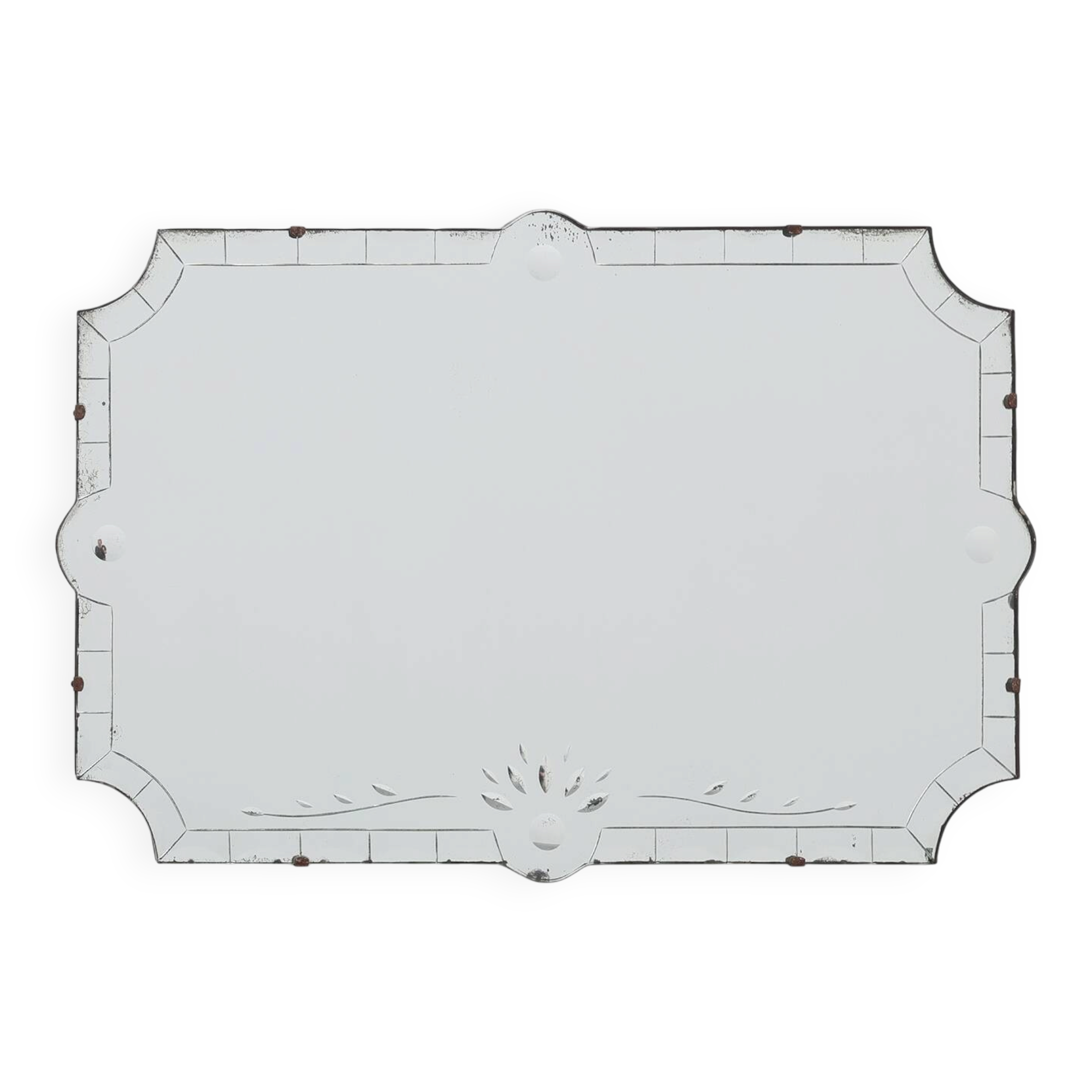 French Venetian Style Frameless Mirror with  Engraved Floral Motif, 1920s