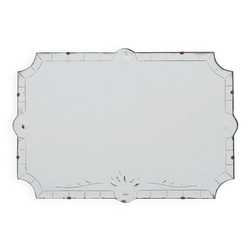 French Venetian Style Frameless Mirror with  Engraved Floral Motif, 1920s