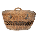 Ancien Panier Avec Couvercle Osier Tressé Malle De Transport Chat Chien