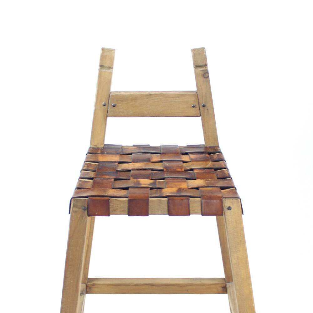 Large Vintage Bar Stool In Wood & Leather, Czechoslovakia 1950s