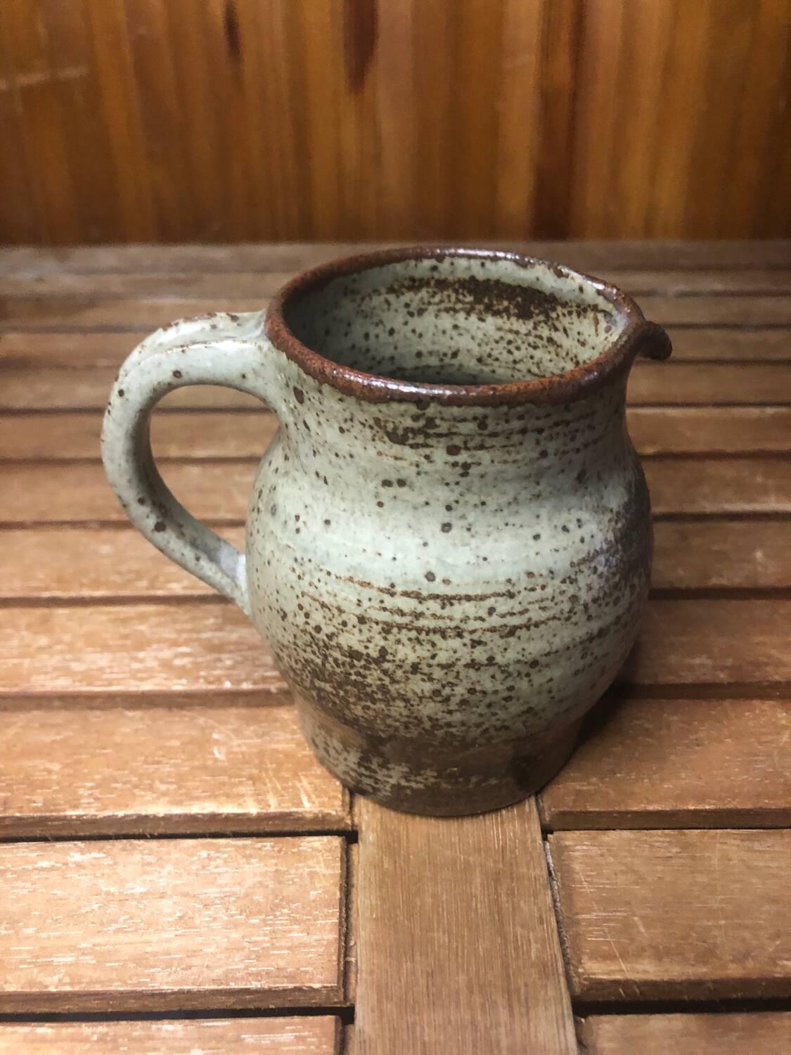 Old vintage brown stoneware pitcher le cep #a429