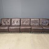 Modular vintage brown leather sofa, 1970s.