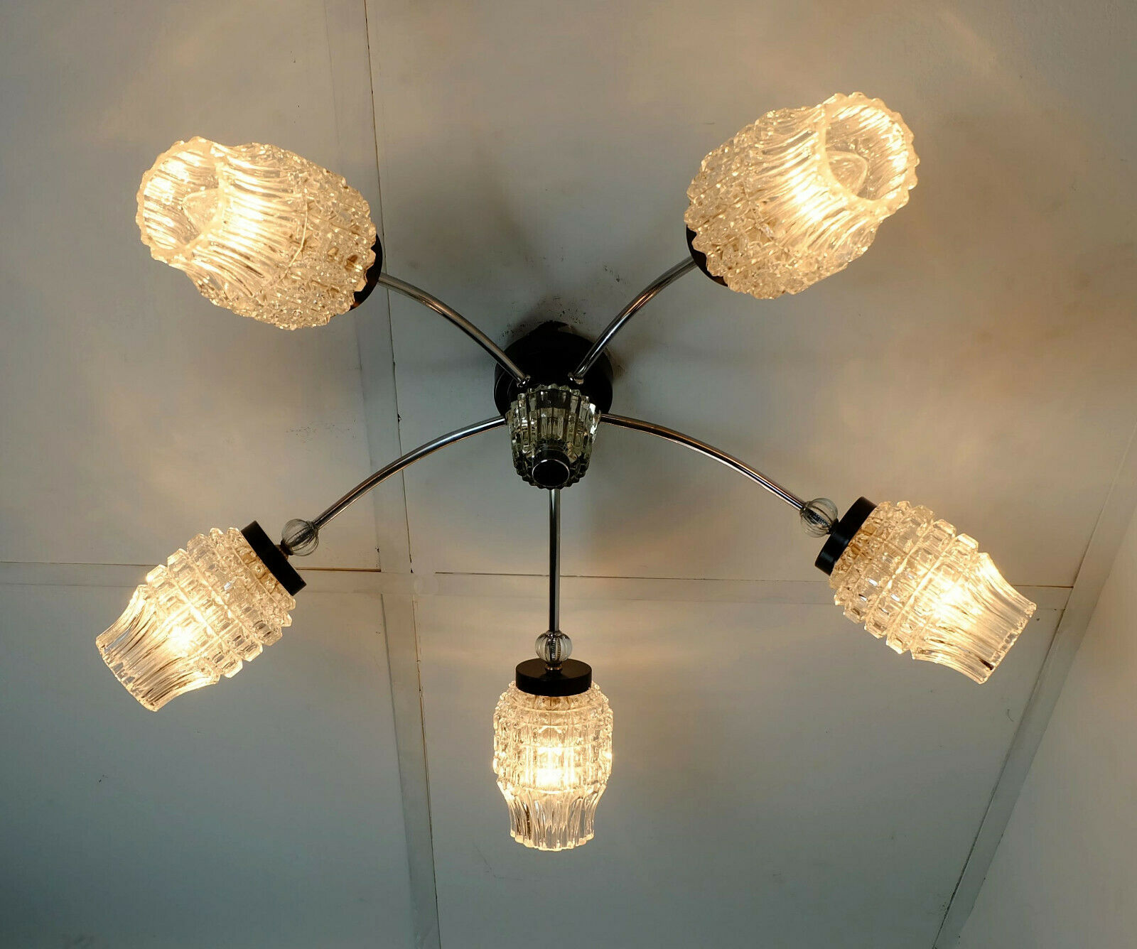 1960's mid century 5-light sputnik spider CEILING LIGHT chrome metal glass