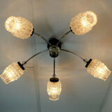 1960's mid century 5-light sputnik spider CEILING LIGHT chrome metal glass