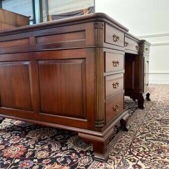 Classic English partner desk green leather