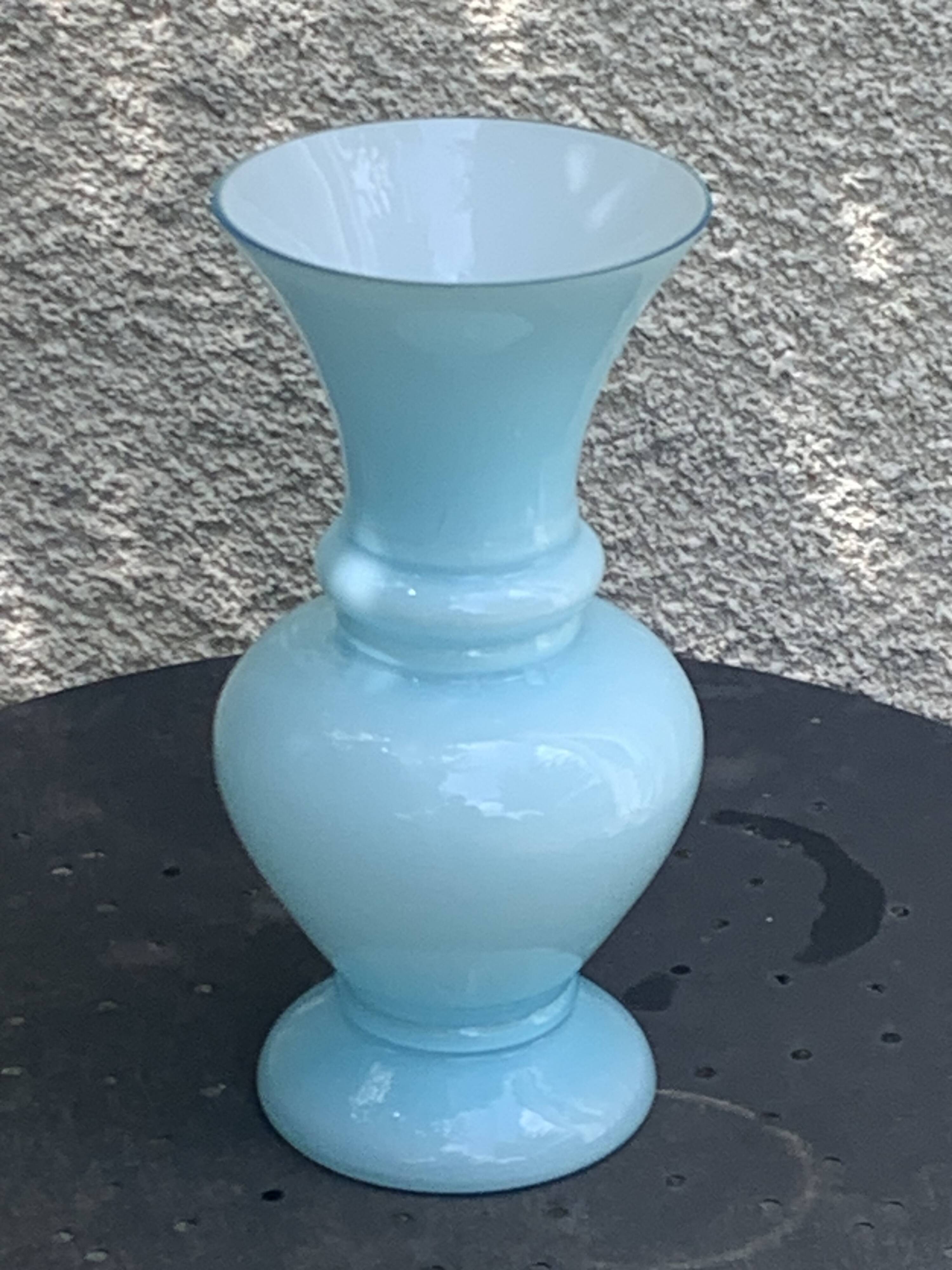 Large vintage pastel blue opaline vase