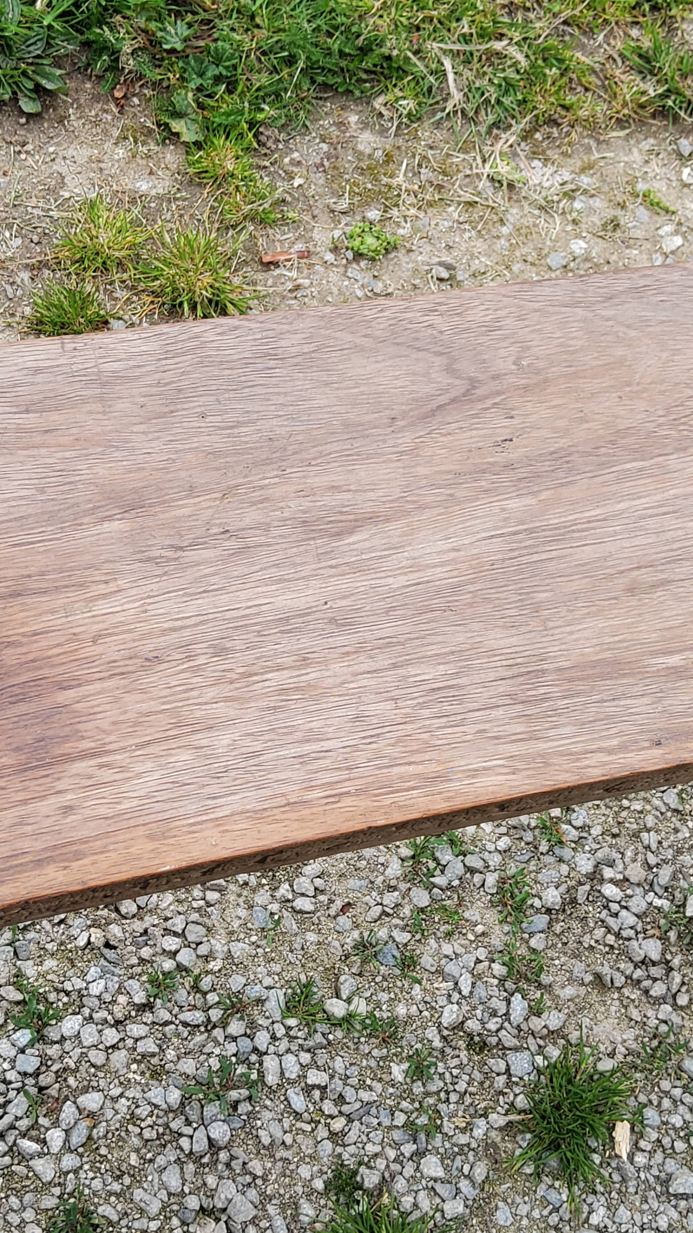 Brutalist antique bench in solid mahogany and solid oak