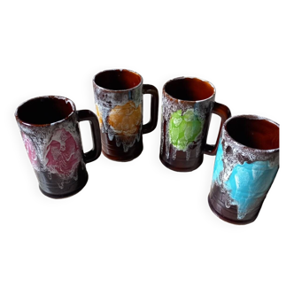 4 Vallauris ceramic mugs/steins