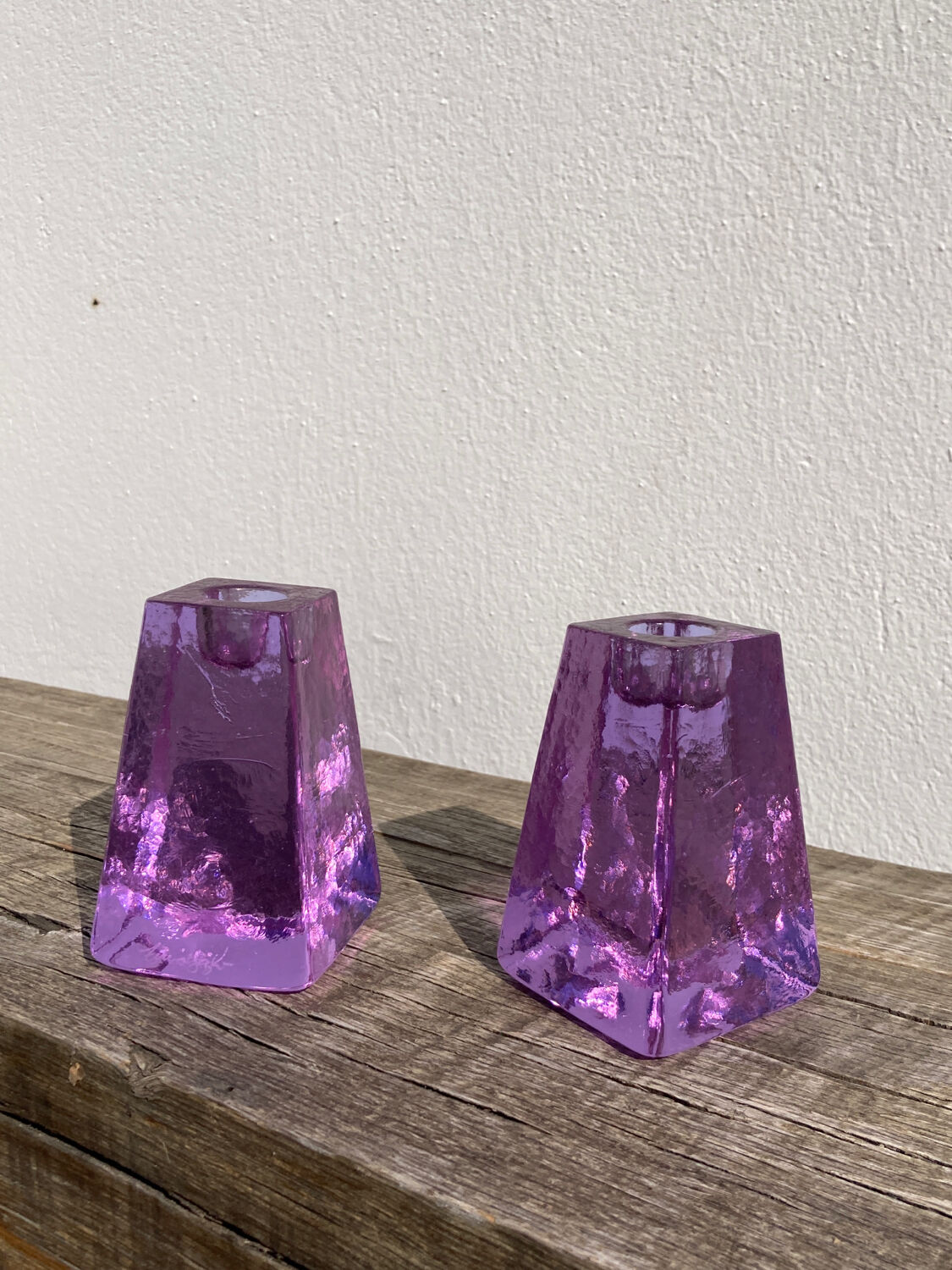 Pair of 1980 candle holders in blown glass