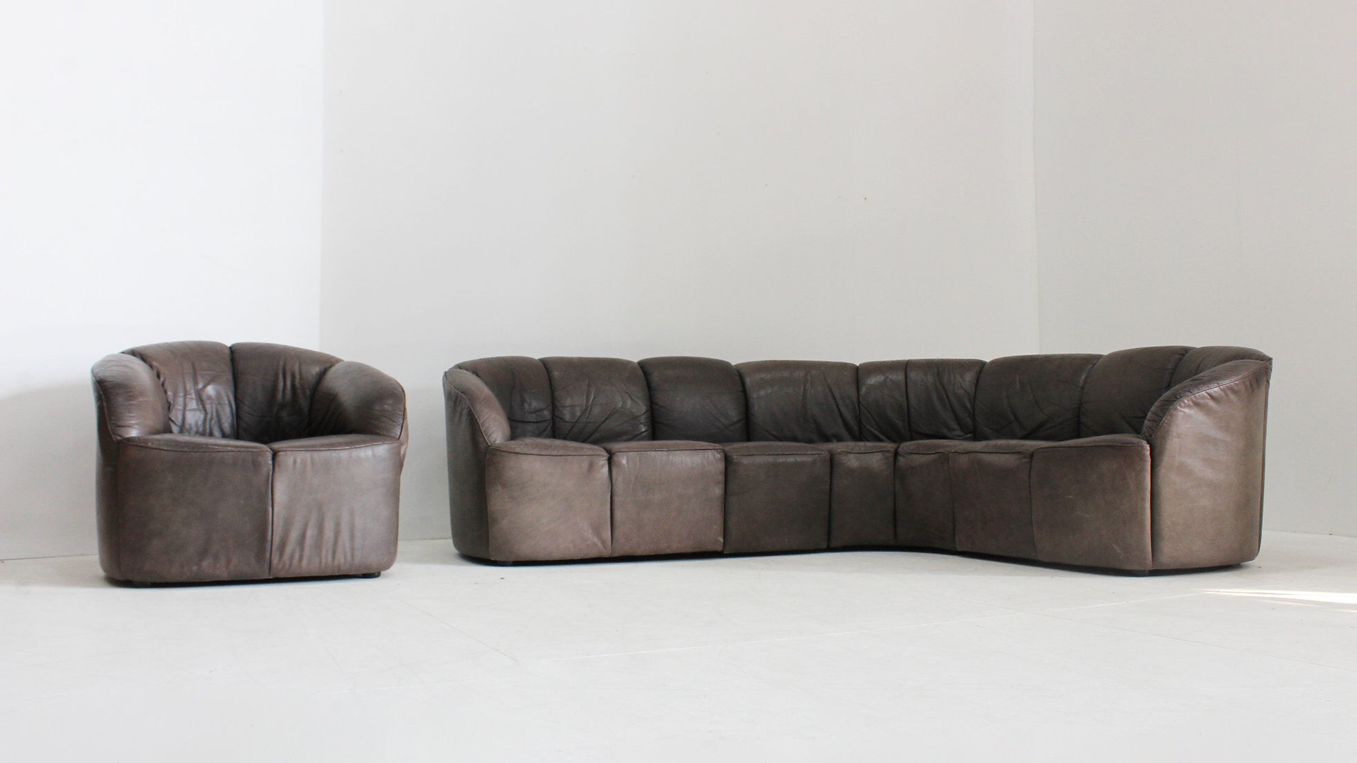 Vintage modular leather sofa and armchair Walter Knoll Piccolino 1960s