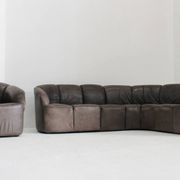 Vintage modular leather sofa and armchair Walter Knoll Piccolino 1960s