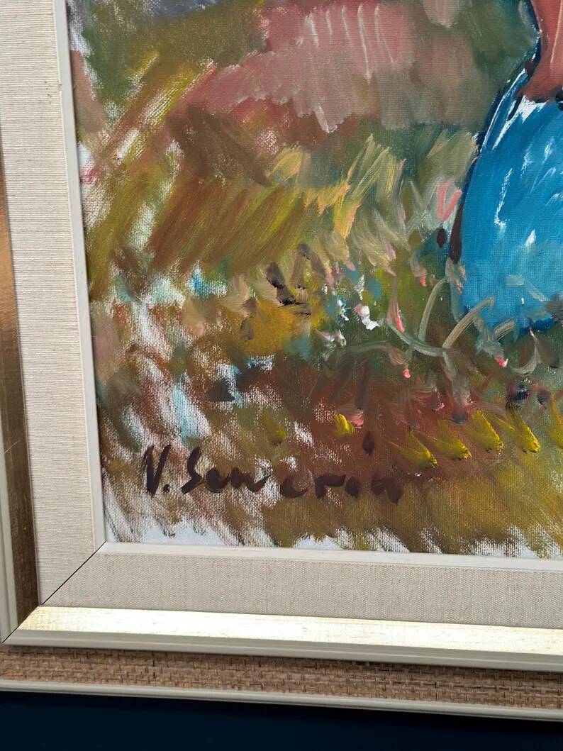 Original Swedish Oil on Canvas - "Children Playing" by Nils Sewerin (1920-1985) - Signed - Vintage and Framed - 77 × 66 cm (30.3" × 26")