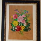 Tableau vintage bouquet à la gouache