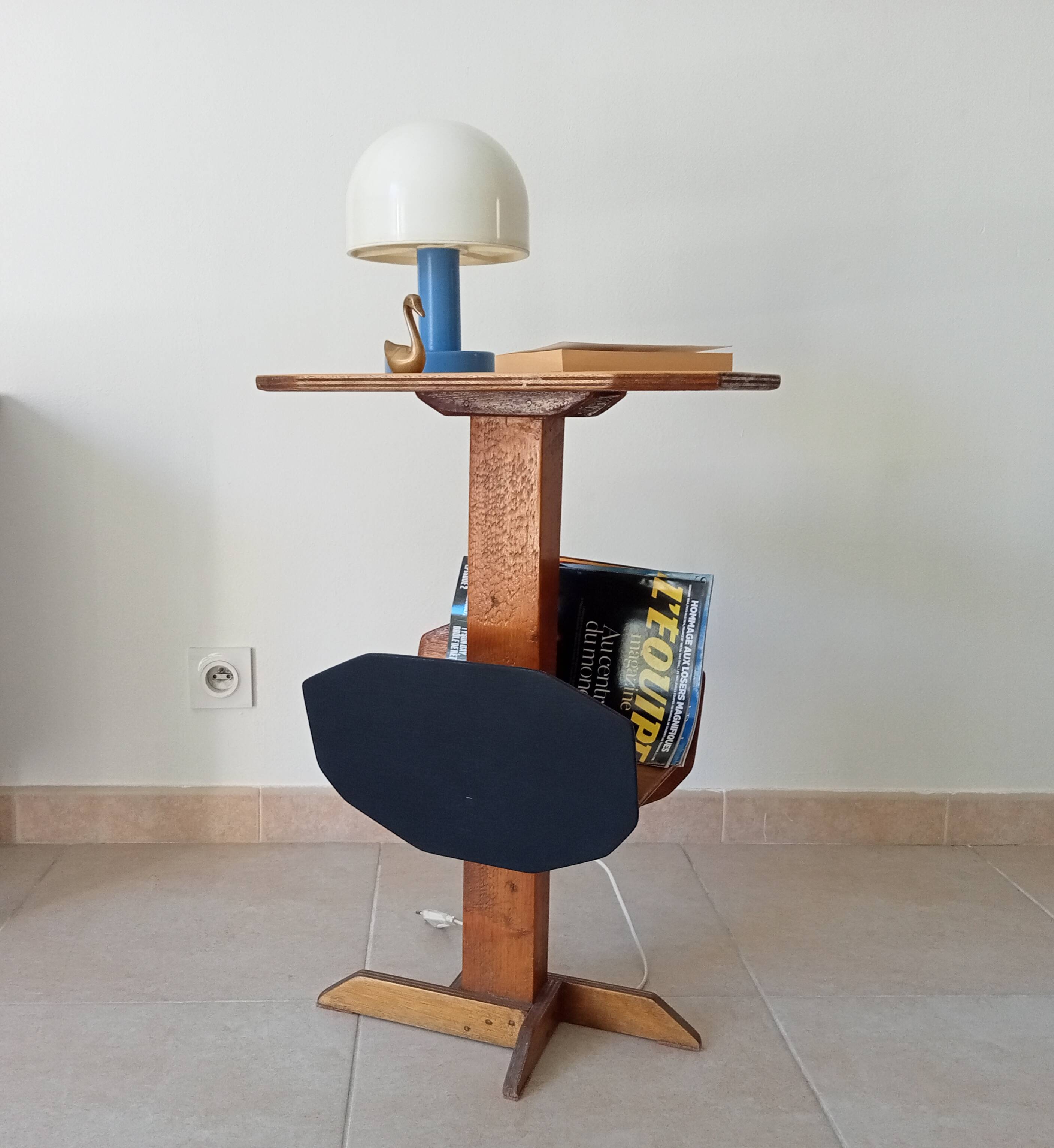 Vintage folk art magazine rack side table