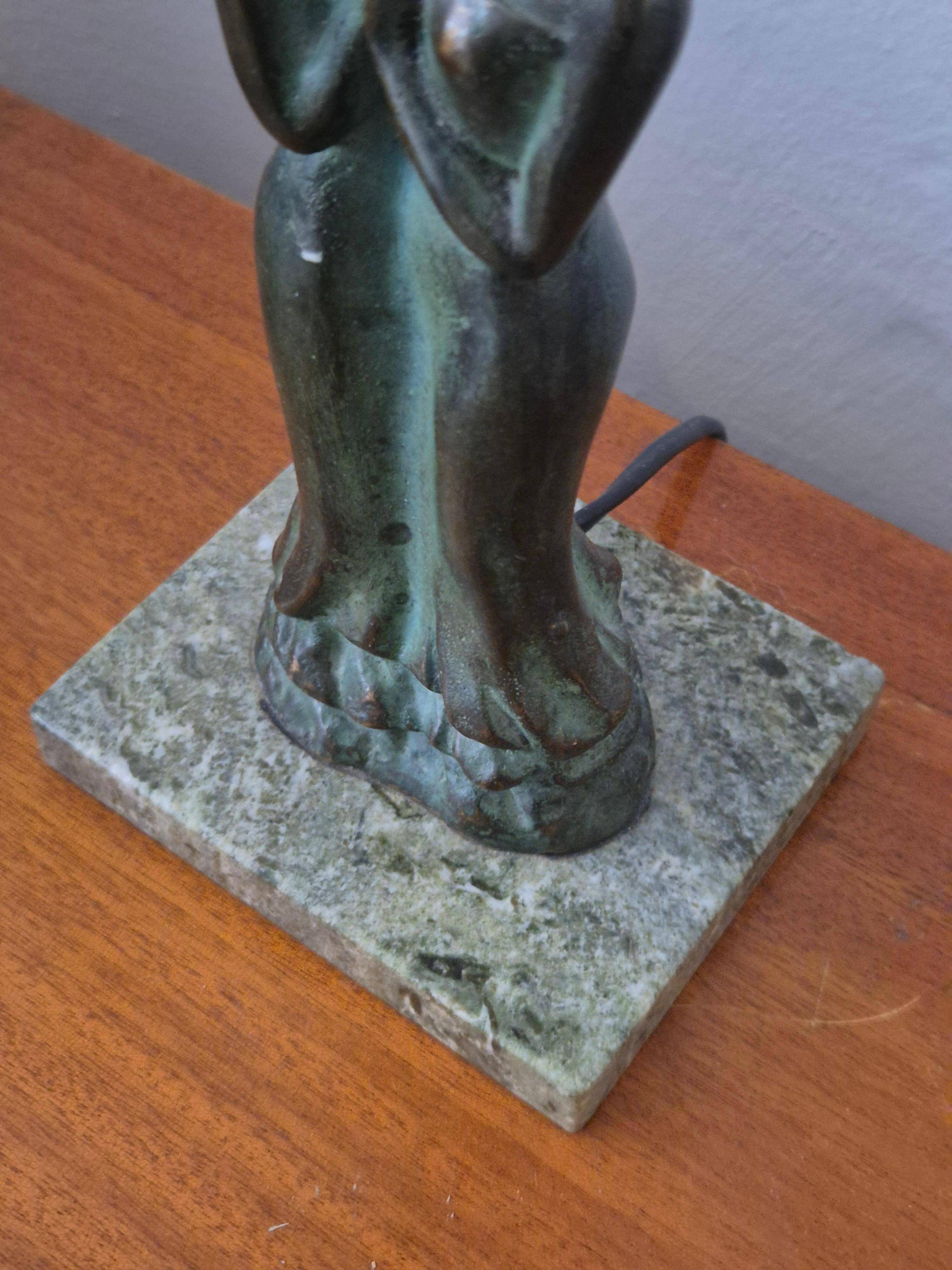 Bronze Table Lamp with Green Marble Base, Scandinavian Greene & Greene 1920/30s