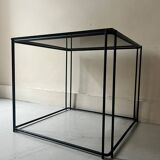 coffee table in wired metal and black smoked glass, 1970 design