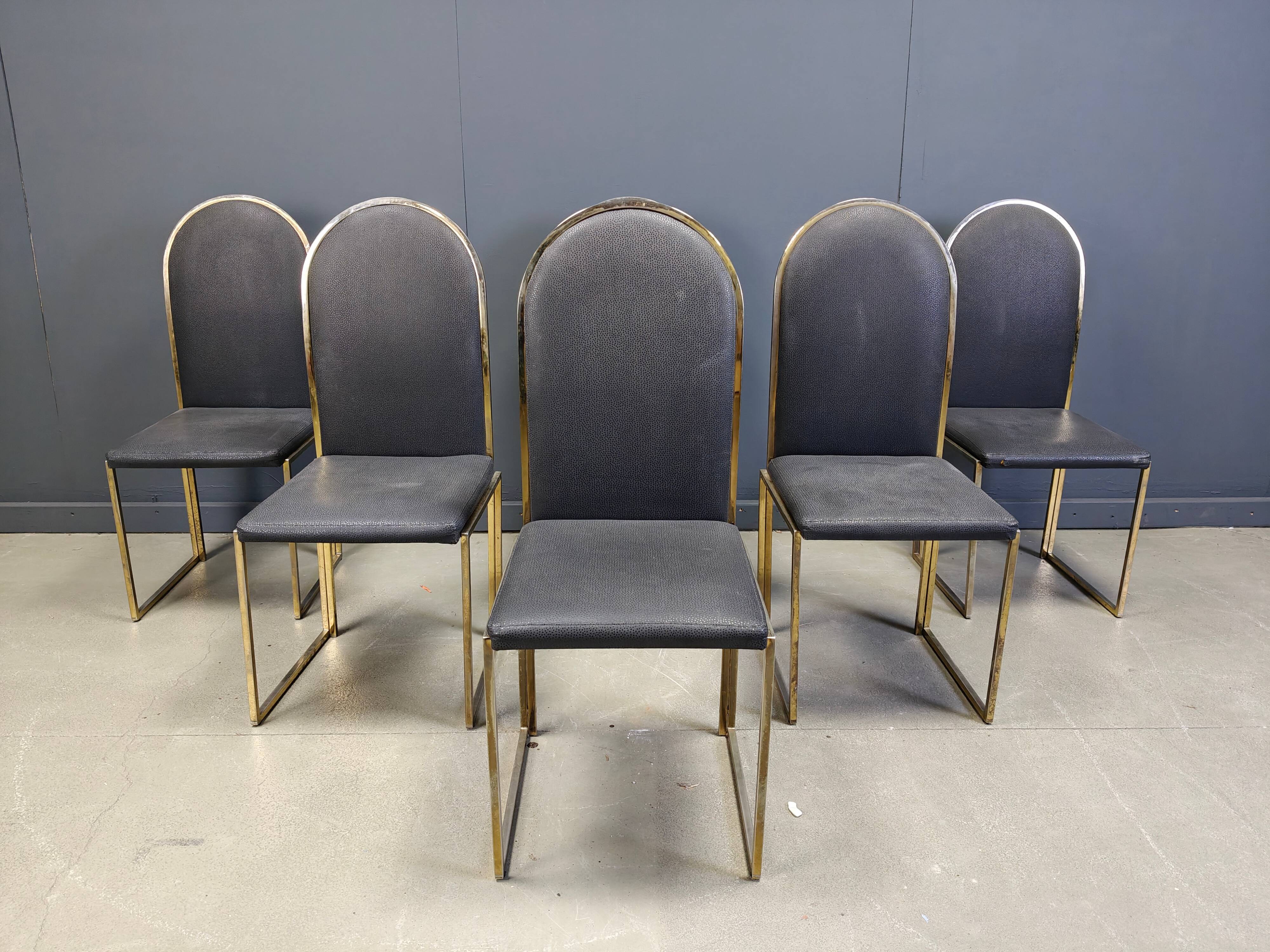 Vintage brass dining chairs by Belgochrom, 1970s