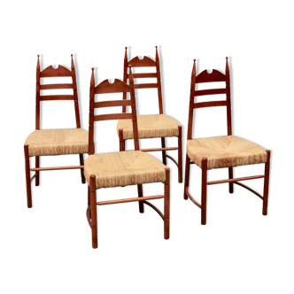 Suite de 4 chaises basses paillées