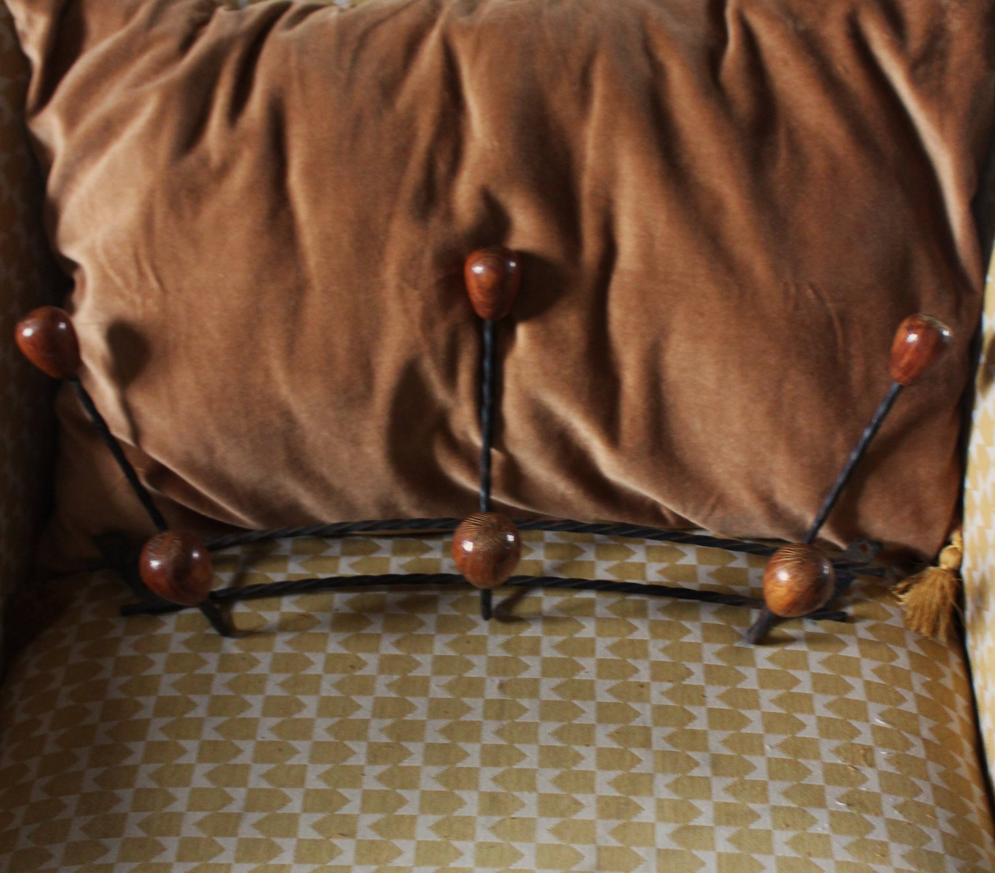 Double wrought iron coat rack with 3 double wooden ball hooks