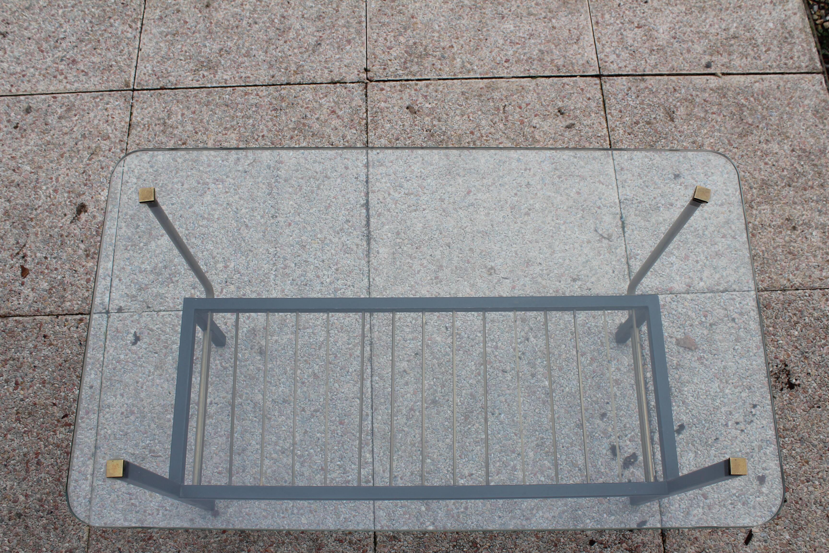 Superb coffee table 1960 metal gold and black plate glass