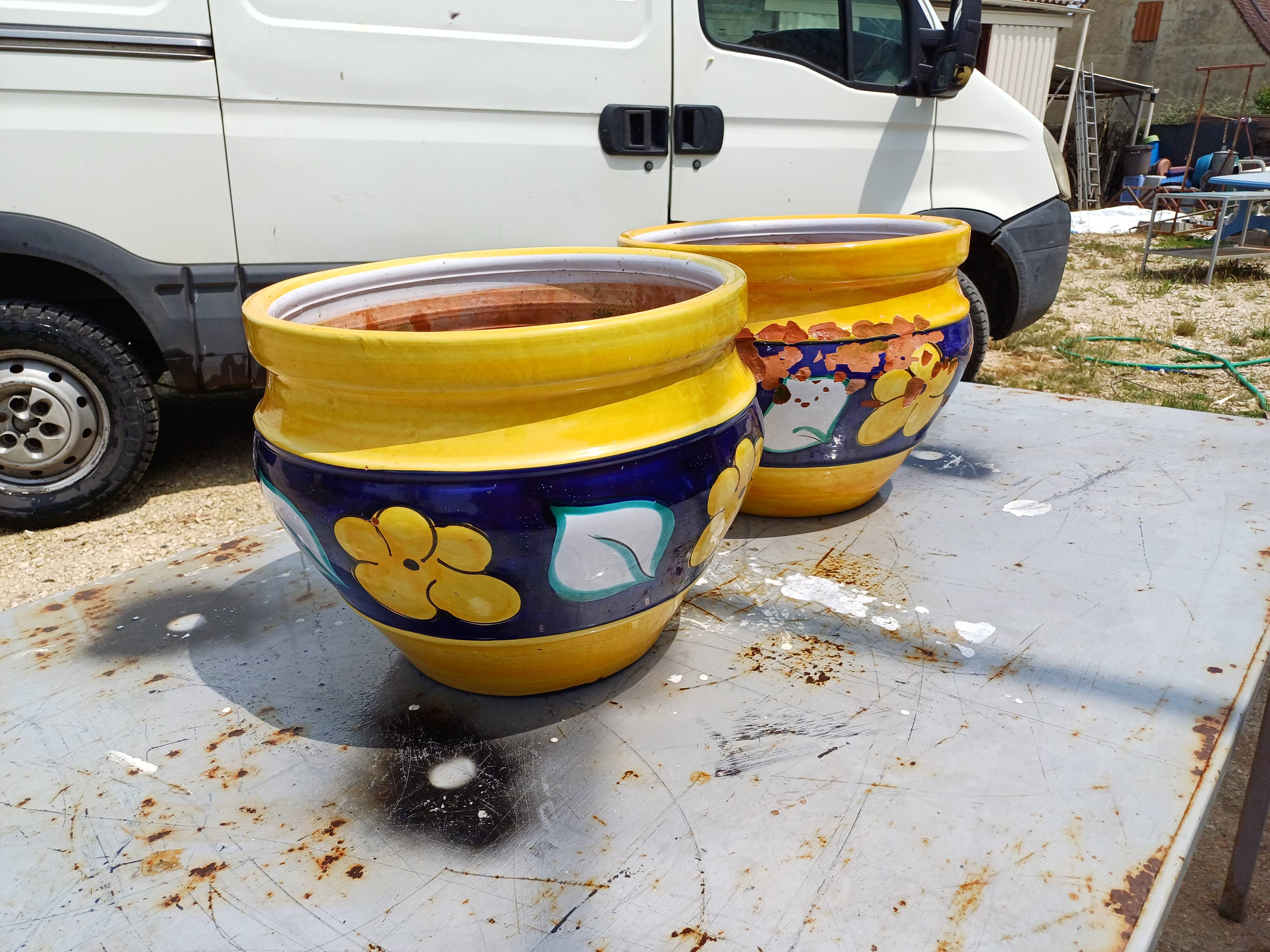 Pair of glazed terracotta planters