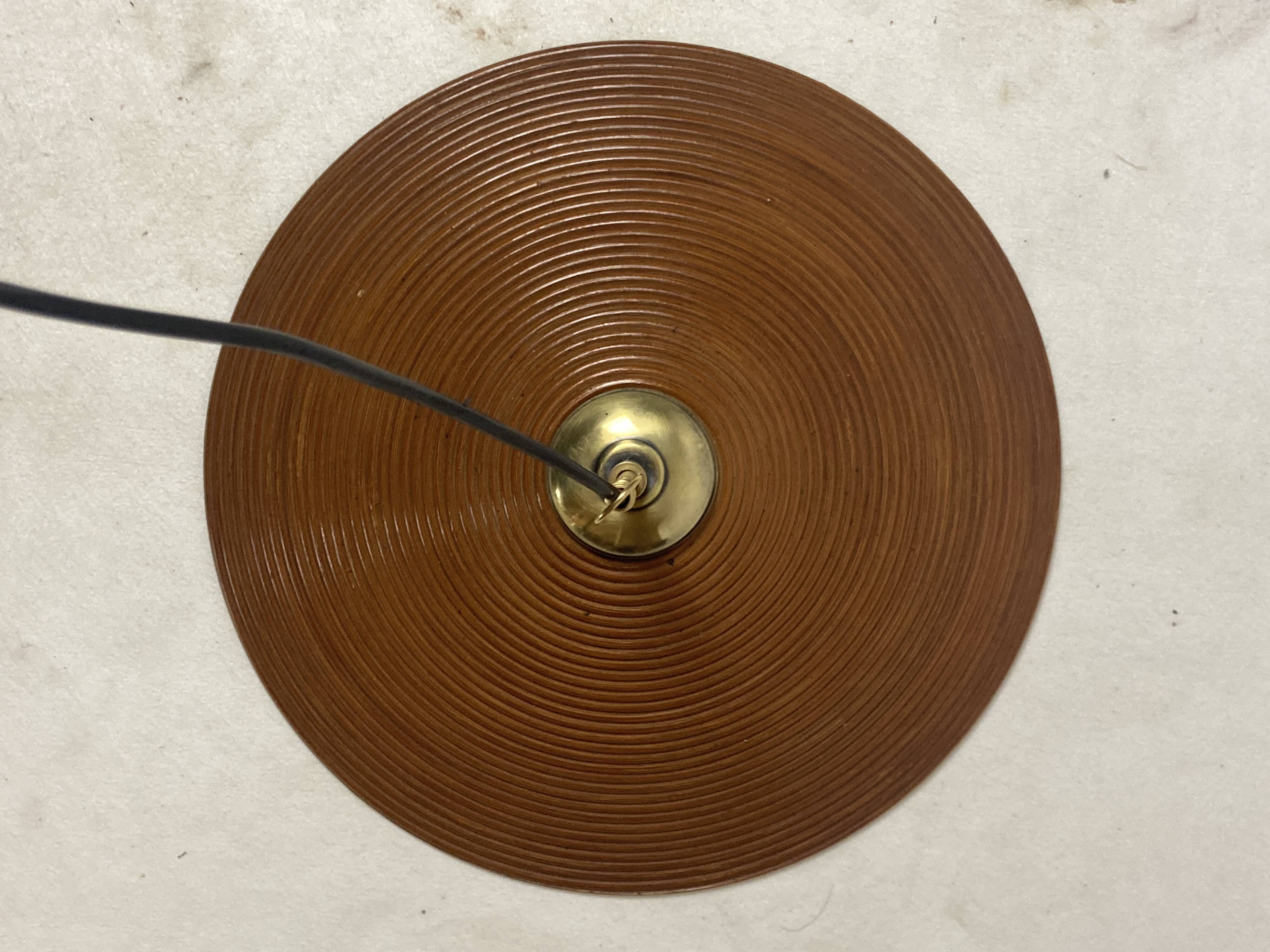 Pencil Split Reed, Rattan, Bamboo & Brass hanging Pendant Lamp, 1970s