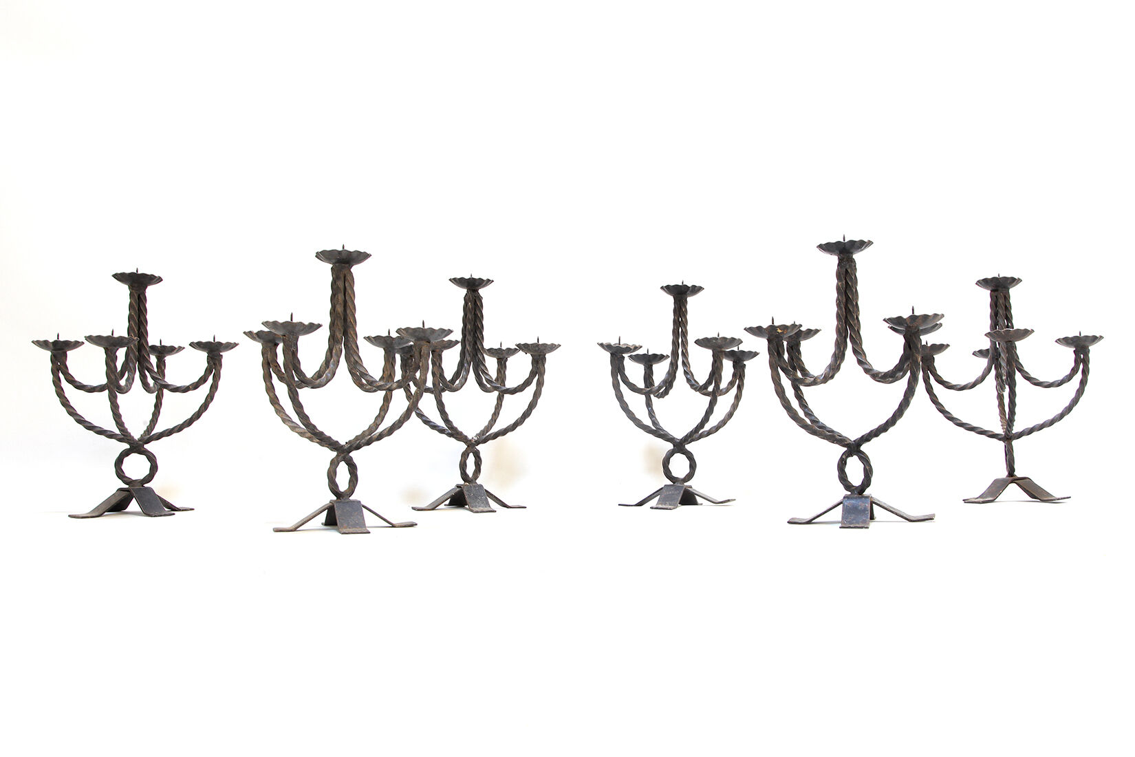 Vintage church brutalist hand forged iron candle holder