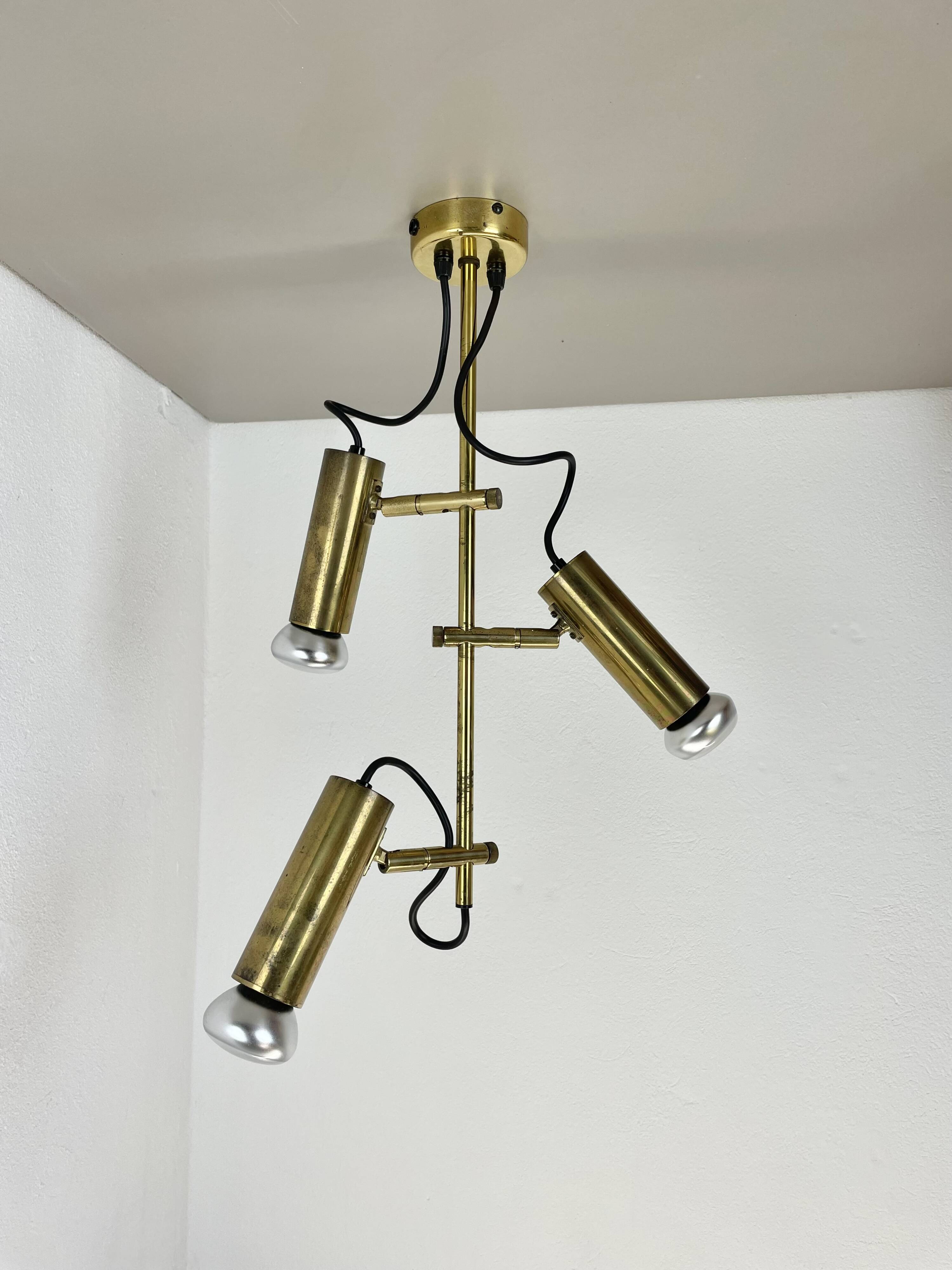 Unique 3-spot brass ceiling light koch and lowy style omi lighting germany, 1970