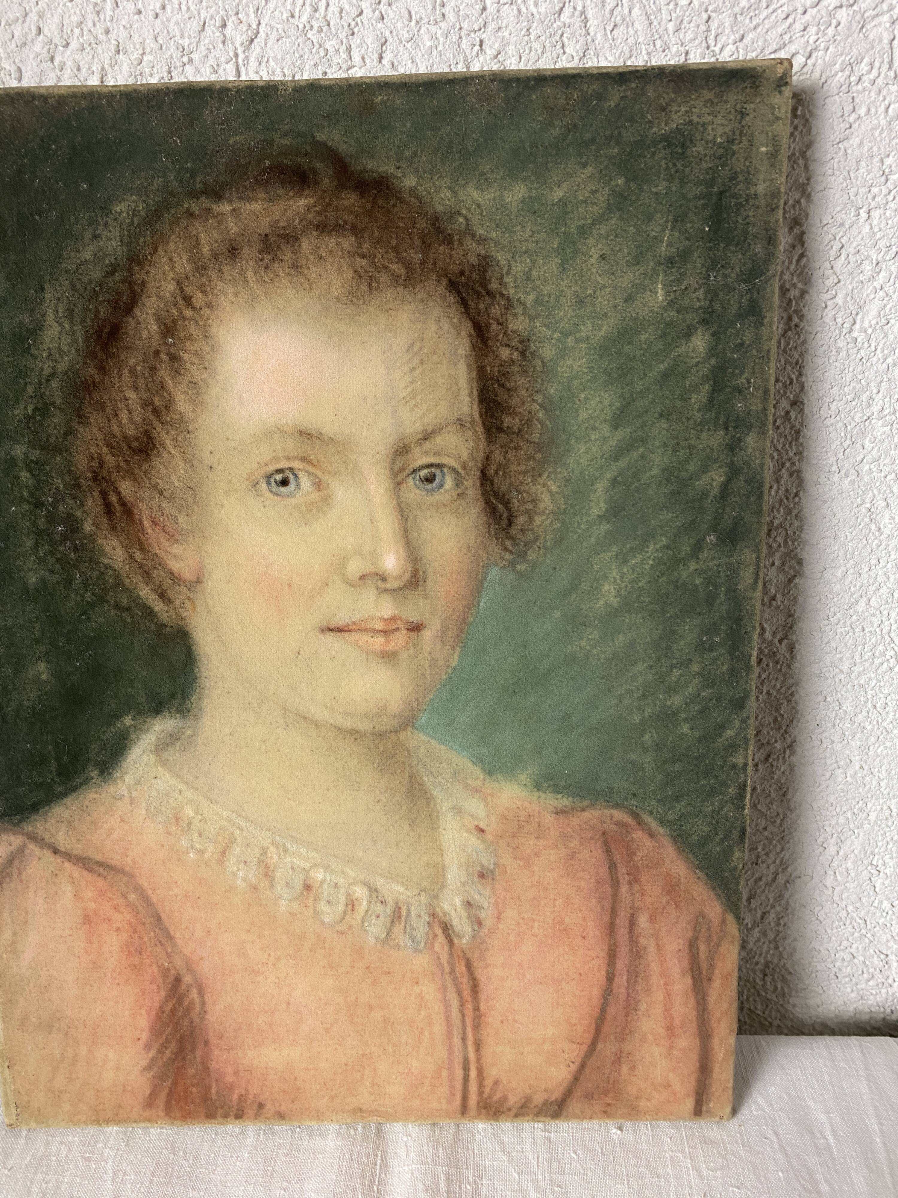 Pastel XIX portrait d'une jeune femme