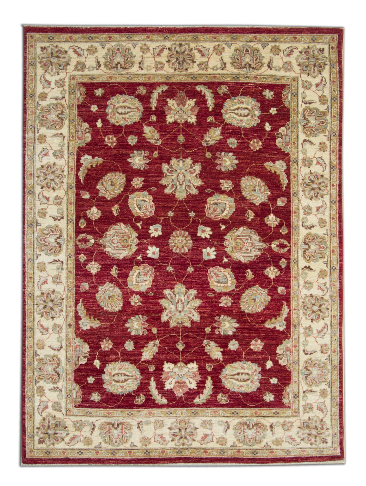 Tapis Zeigler en laine rouge fait main, motif floral, pour salon et séjour, 144 x 190 cm