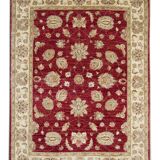 Tapis Zeigler en laine rouge fait main, motif floral, pour salon et séjour, 144 x 190 cm