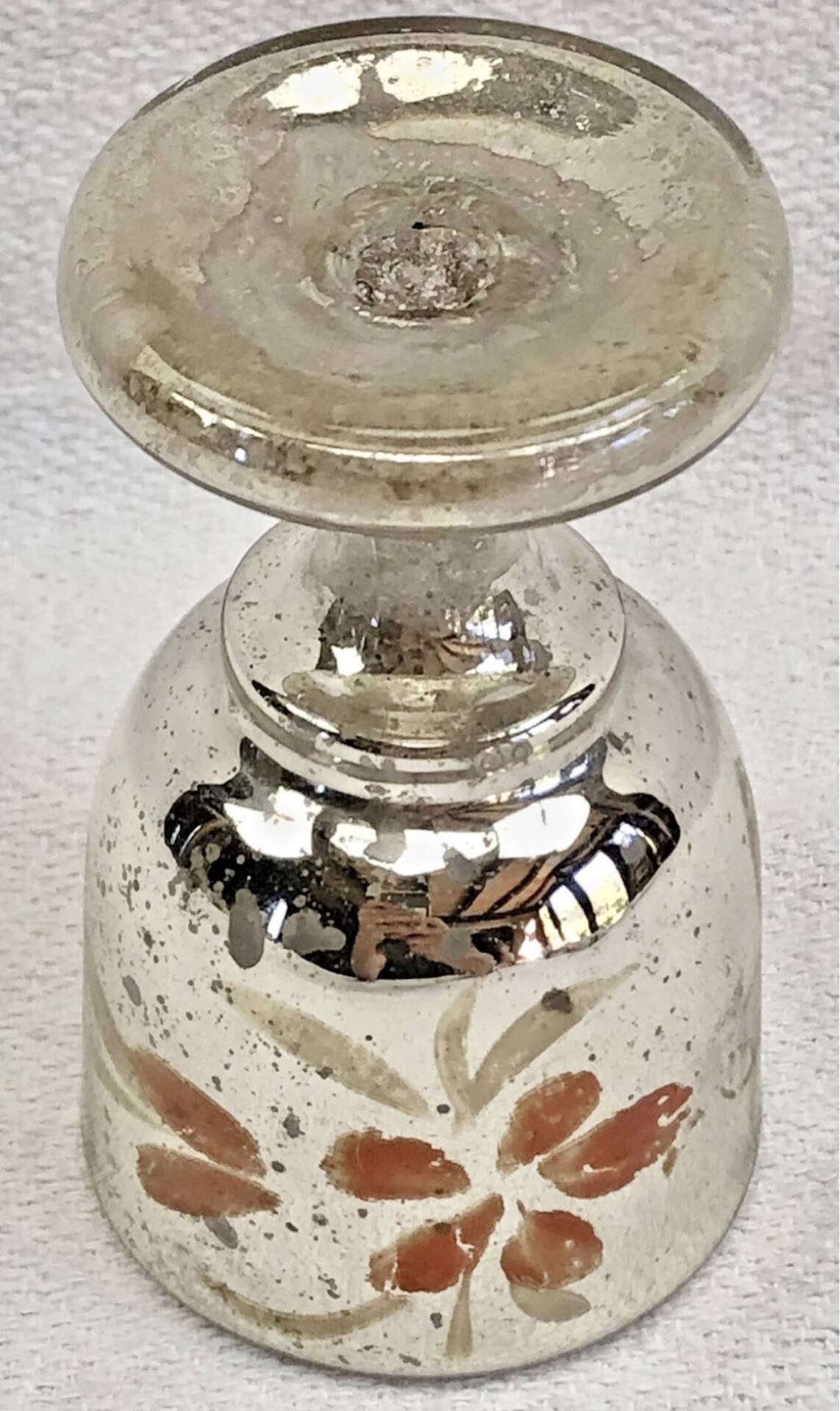 Painted blown glass egg cup with mercury gilding, 19th century.