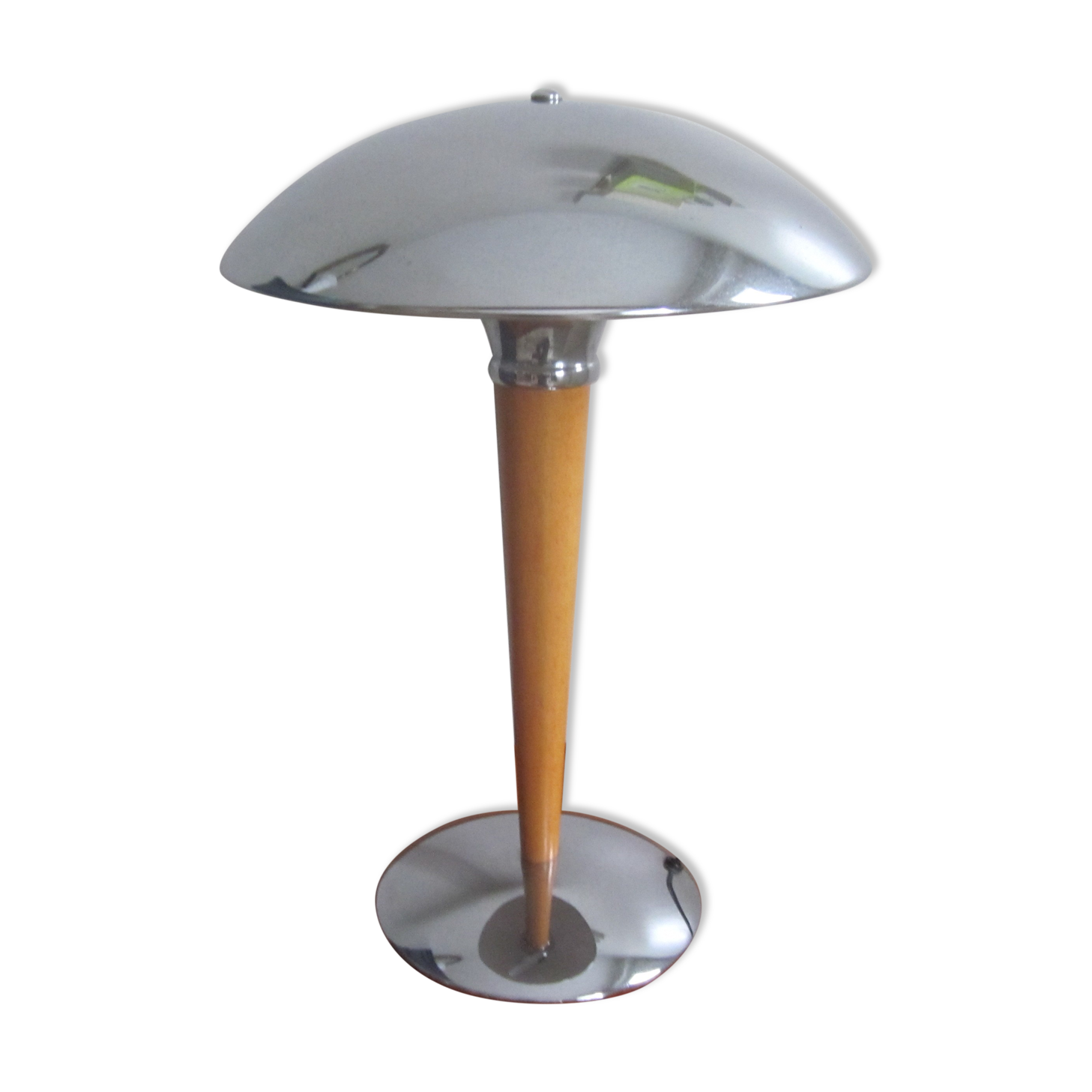 Lampe de bureau en metal chromè et bois