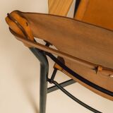 Maërl armchair, Galathée model, natural leather, solid wood armrests of your choice