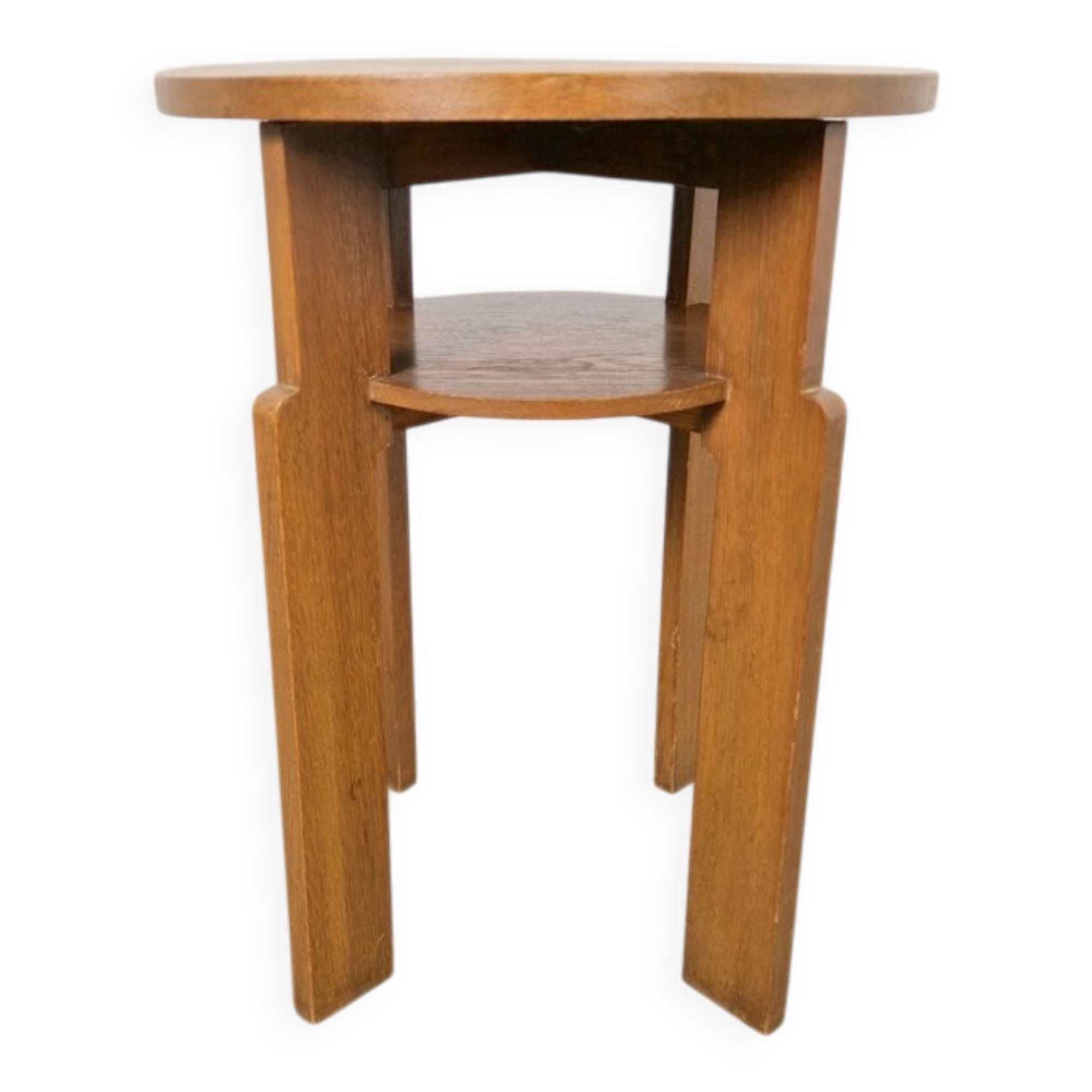 Art Deco Round Oak Side Table, 1930s