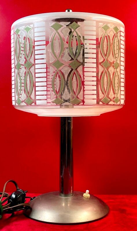 Lampe art deco verrerie émaillée à décor géométrique & d'arabesques