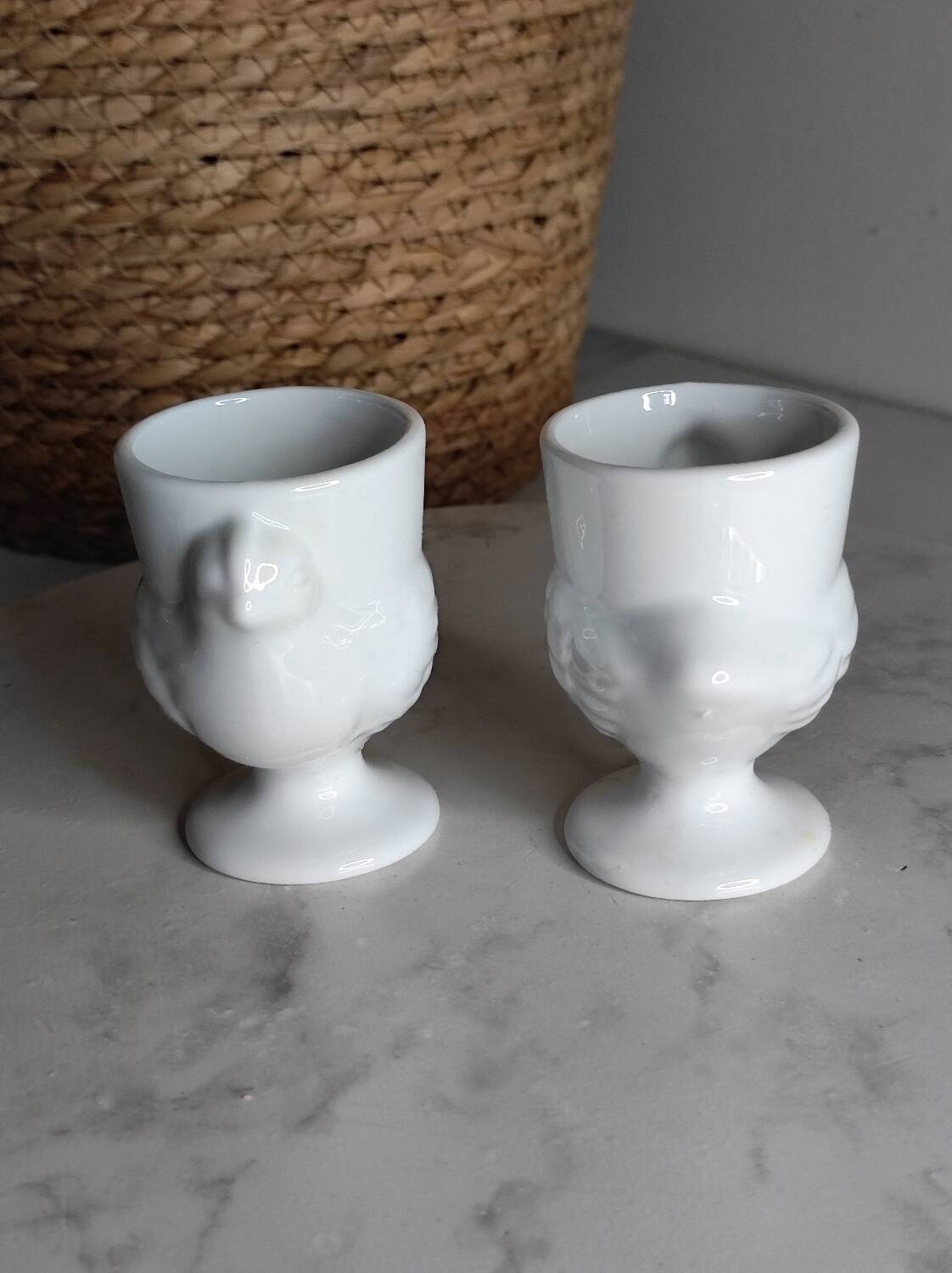 White porcelain hen egg cups