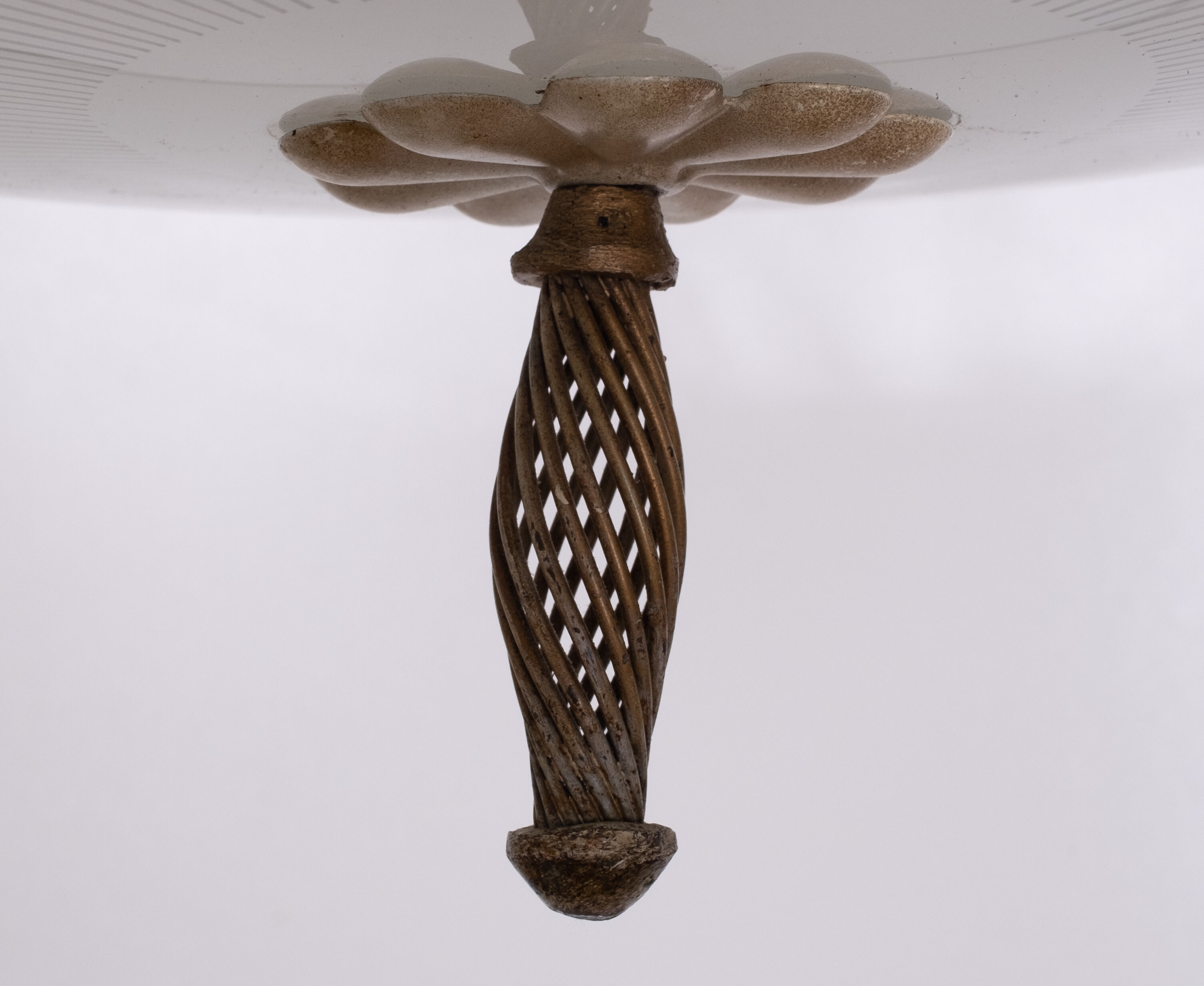 Wrought Iron Glass France Chandelier 1950s