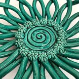 Vintage Vallauris green woven ceramic fruit bowl