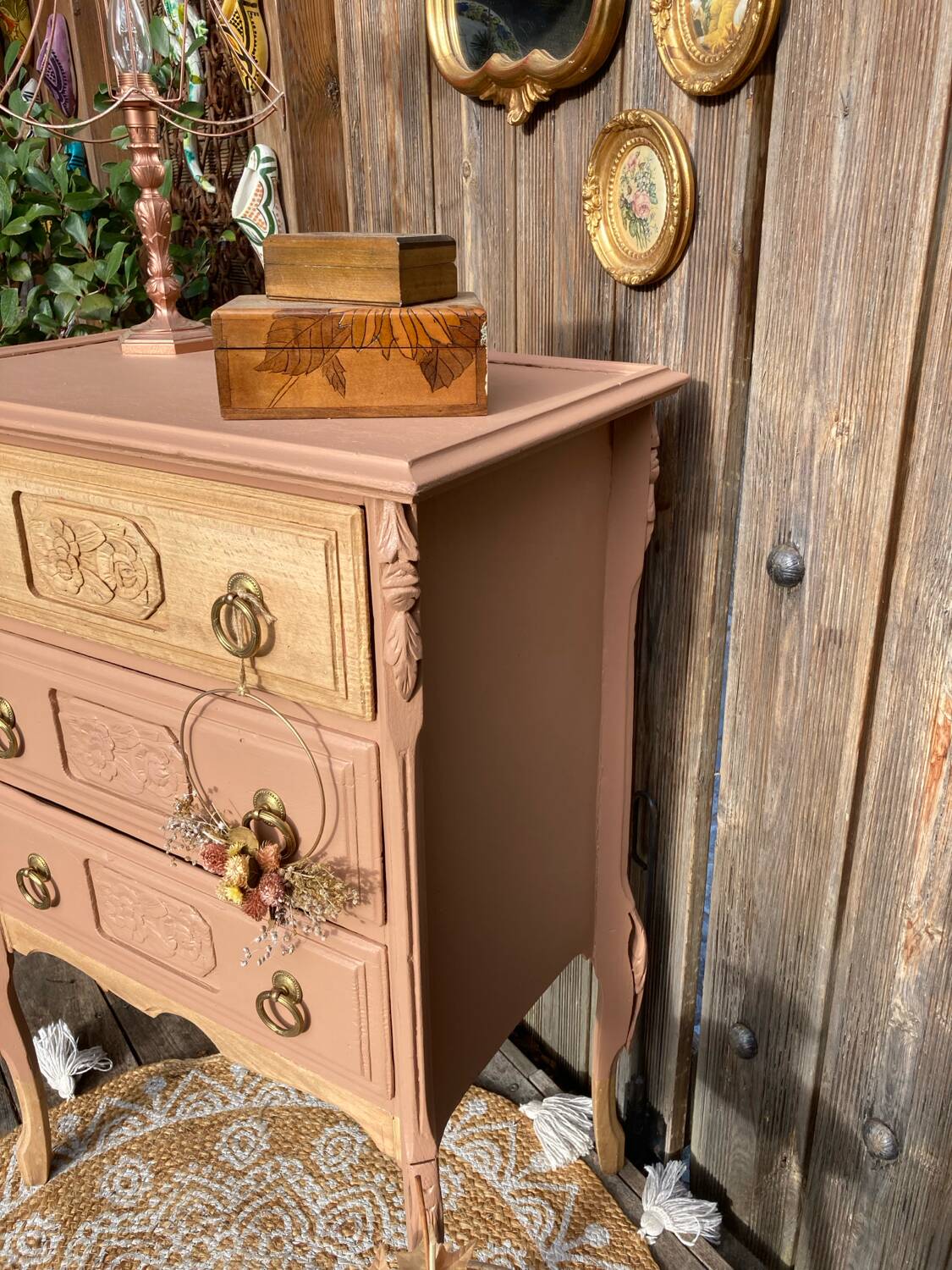 Petite commode ART DÉCO esprit coiffeuse terracotta